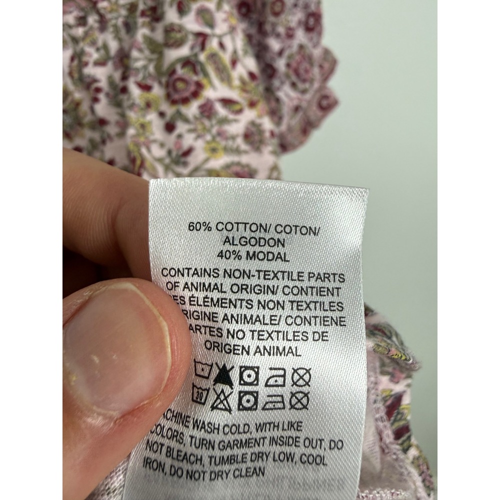 Lucky Brand Pink Floral paisley peasant Button Front Short Sleeve Boho Top Small - Picture 6 of 8